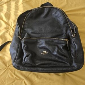Coach Black Leather Backpack with Gold Details